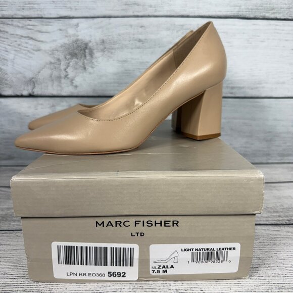 Mark Fisher Zala Block Heel Pointy Toe Pump Light Natural Tone Leather Sz 7.5 - Picture 6 of 9